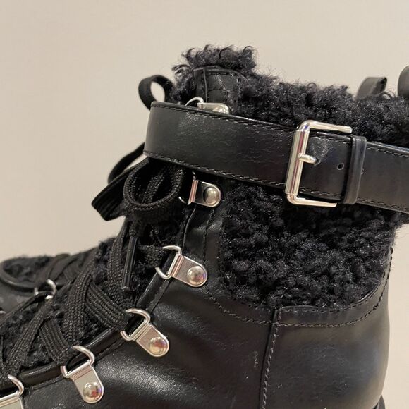 Black Combat Boots Women’s Size 7 Faux Leather Shearling NWOT Biker Moto Goth - Picture 3 of 13